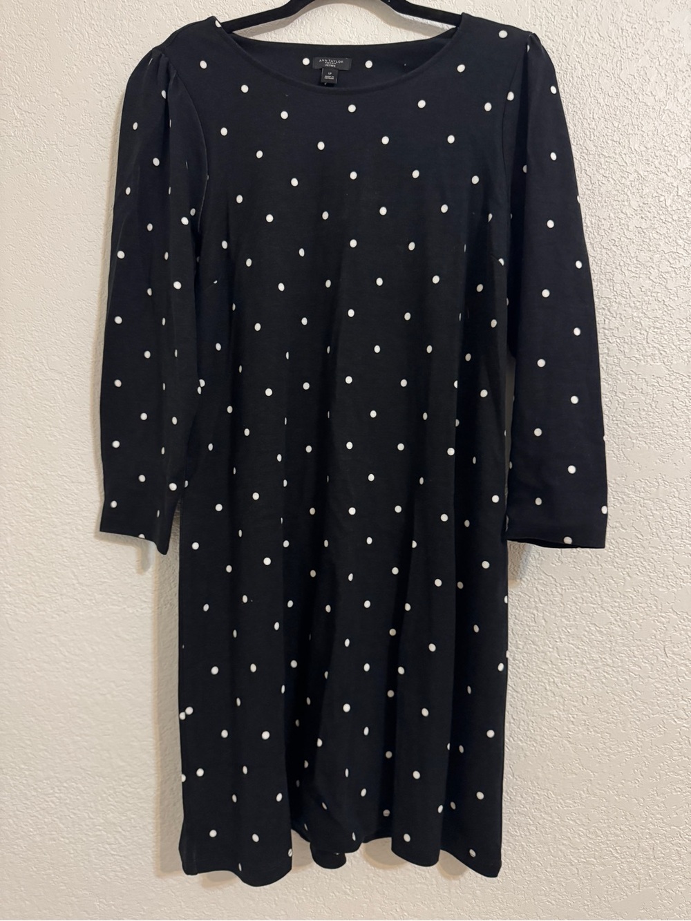 #13 Ann Taylor Black White Polka Dot Long Sleeve Dress